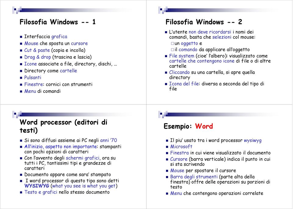 all oggetto File system (cioe l albero): visualizzato come cartelle che contengono icone di file o di altre cartelle Cliccando su una cartella, si apre quella directory Icona del file: diversa a