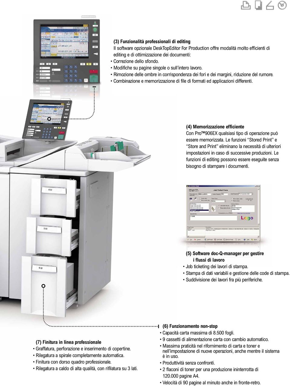 Combinazione e memorizzazione di file di formati ed applicazioni differenti. (4) Memorizzazione efficiente Con Pro 906EX qualsiasi tipo di operazione può essere memorizzata.