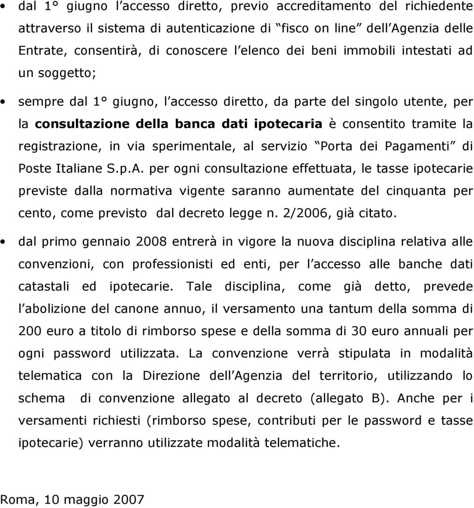 sperimentale, al servizio Porta dei Pagamenti di Poste Italiane S.p.A.