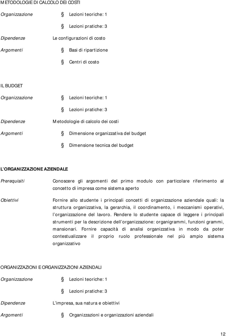 allo studente i principali concetti di organizzazione aziendale quali: la struttura organizzativa, la gerarchia, il coordinamento, i meccanismi operativi, l organizzazione del lavoro.