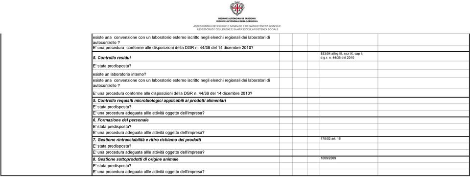 Formazione del personale 7. Gestione rintracciabilità e ritiro richiamo dei prodotti 178/02 art. 18 8. Gestione sottoprodotti di origine animale 1069/2009