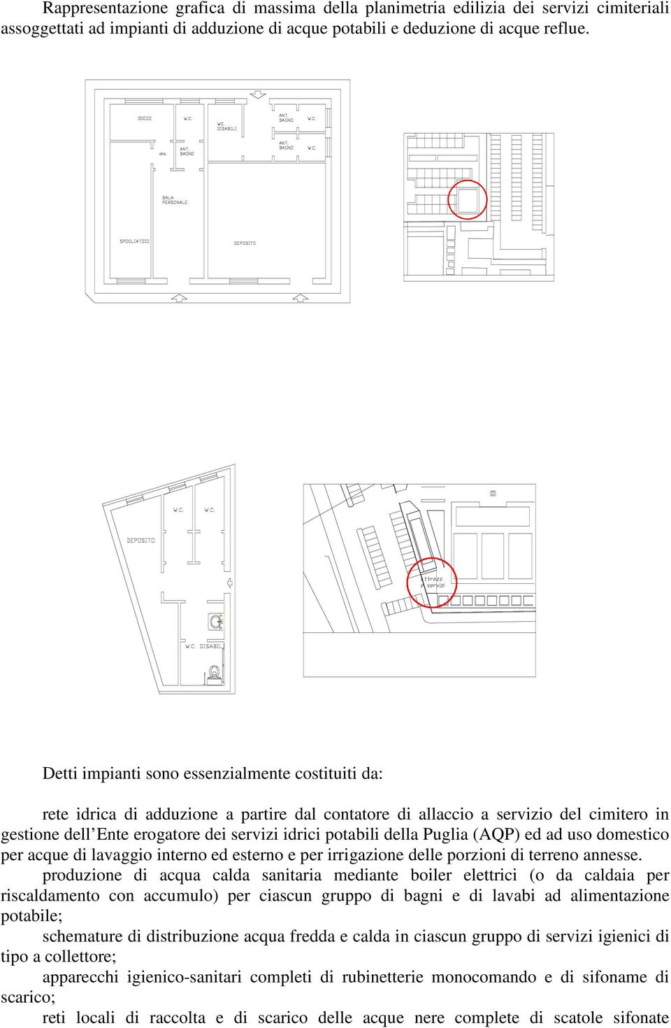 della Puglia (AQP) ed ad uso domestico per acque di lavaggio interno ed esterno e per irrigazione delle porzioni di terreno annesse.