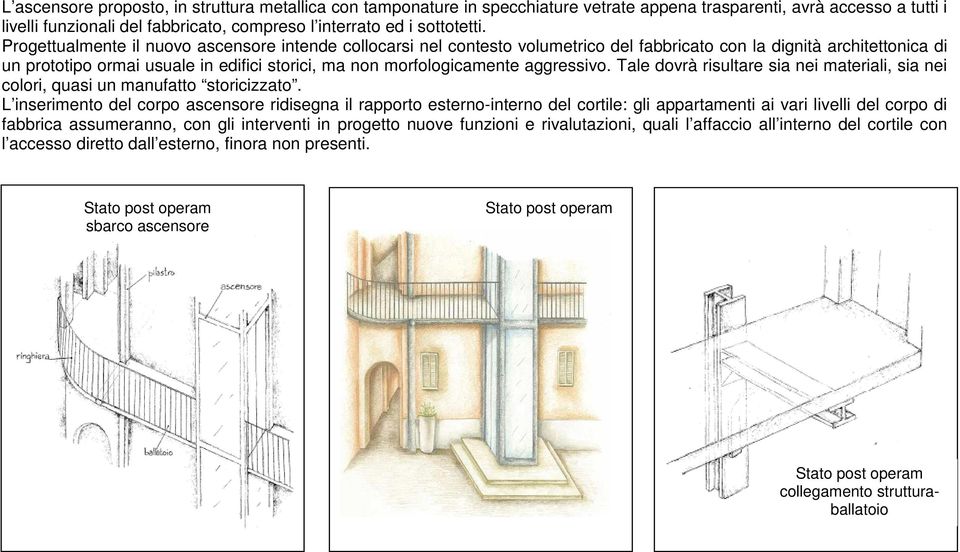 aggressivo. Tale dovrà risultare sia nei materiali, sia nei colori, quasi un manufatto storicizzato.