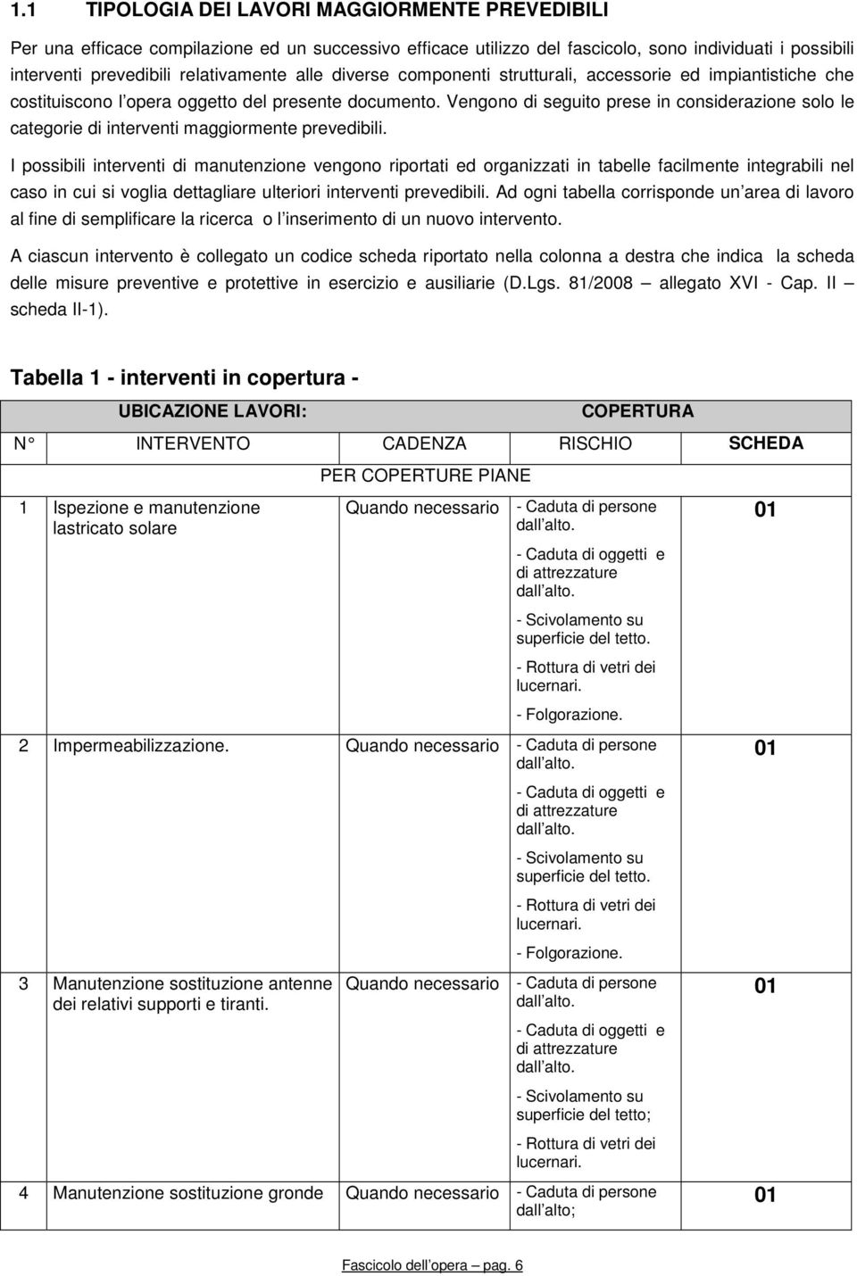 Vengono di seguito prese in considerazione solo le categorie di interventi maggiormente prevedibili.