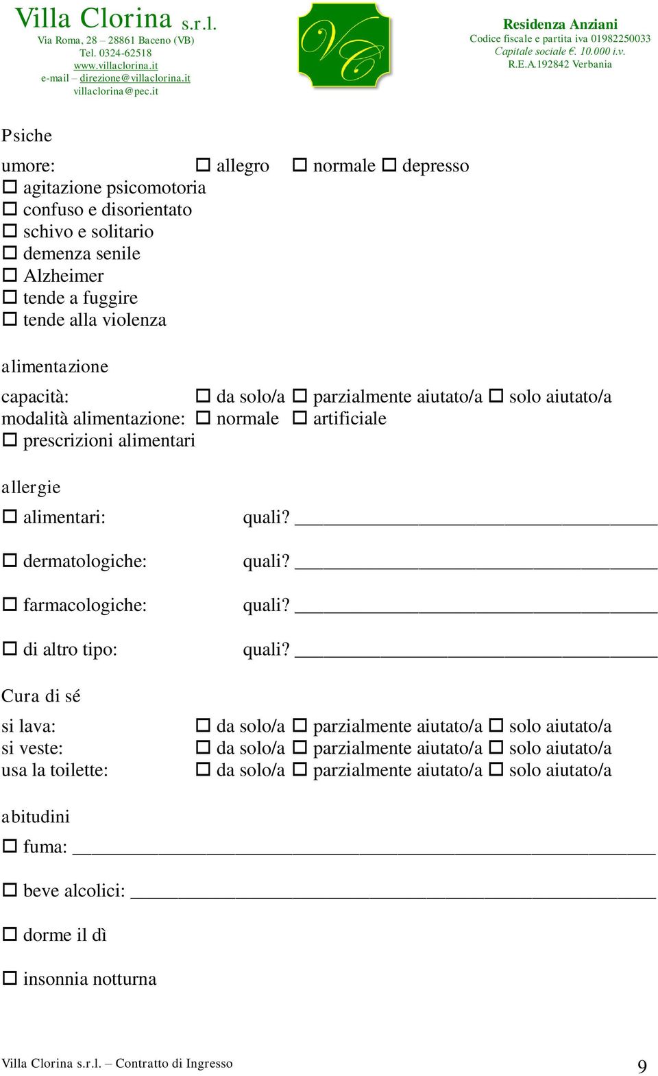 dermatologiche: farmacologiche: di altro tipo: Cura di sé si lava: si veste: usa la toilette: da solo/a parzialmente aiutato/a solo aiutato/a da solo/a parzialmente