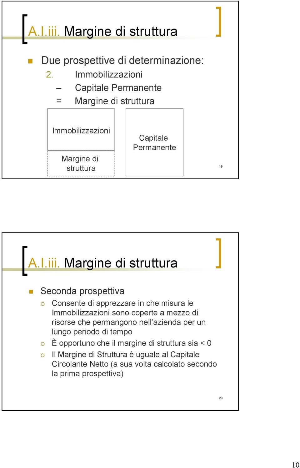 Margine di struttura Seconda prospettiva Consente di apprezzare in che misura le Immobilizzazioni sono coperte a mezzo di risorse che