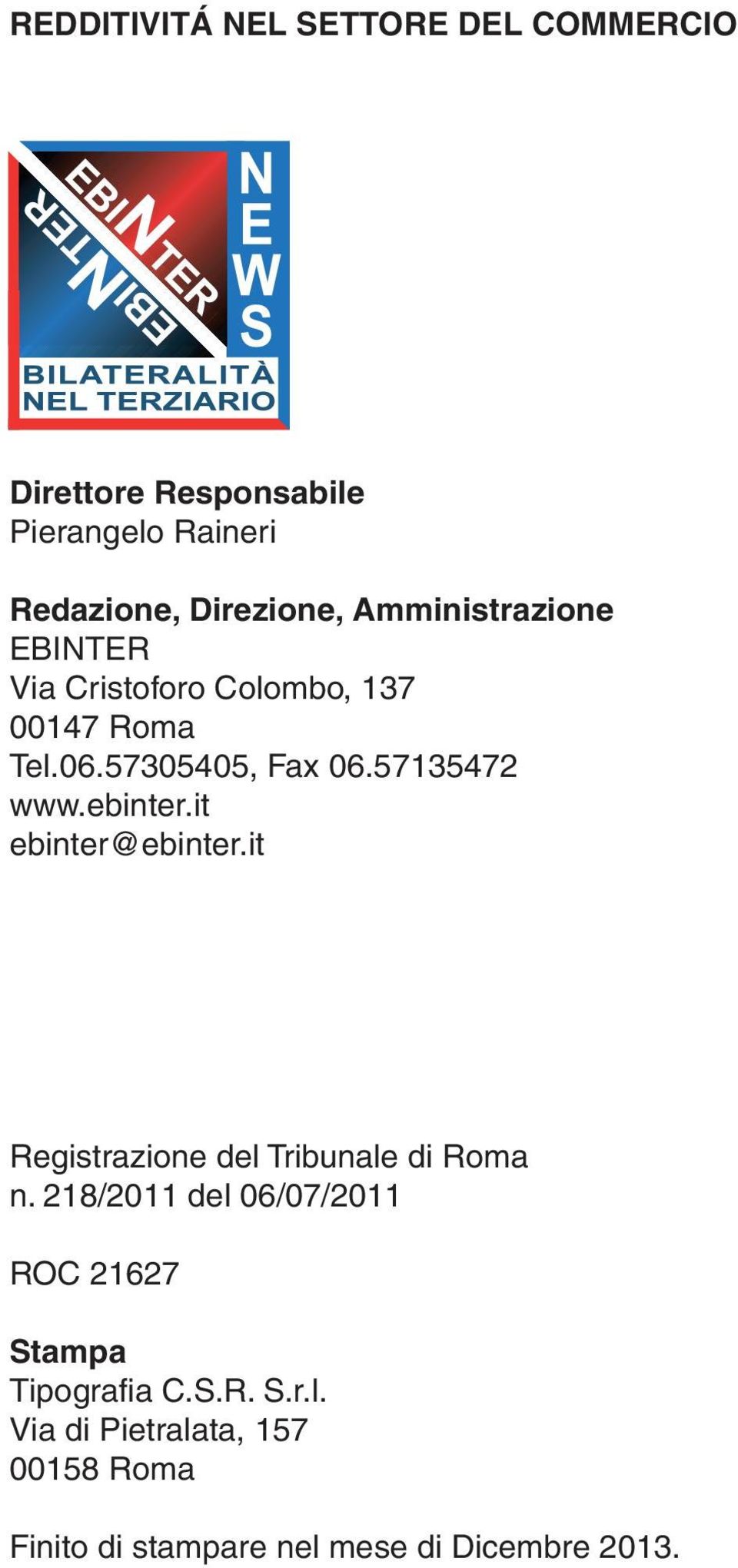 ebinter.it ebinter@ebinter.it Registrazione del Tribunale di Roma n.
