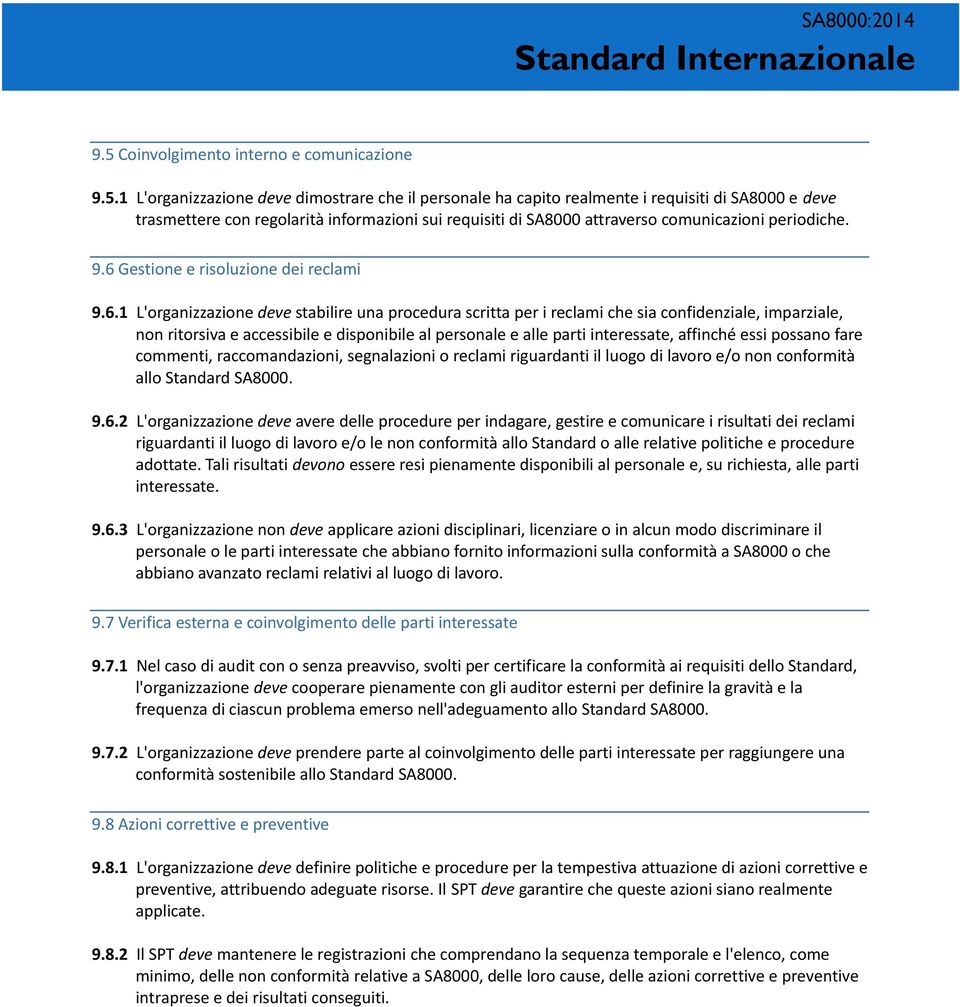 Gestione e risoluzione dei reclami 9.6.