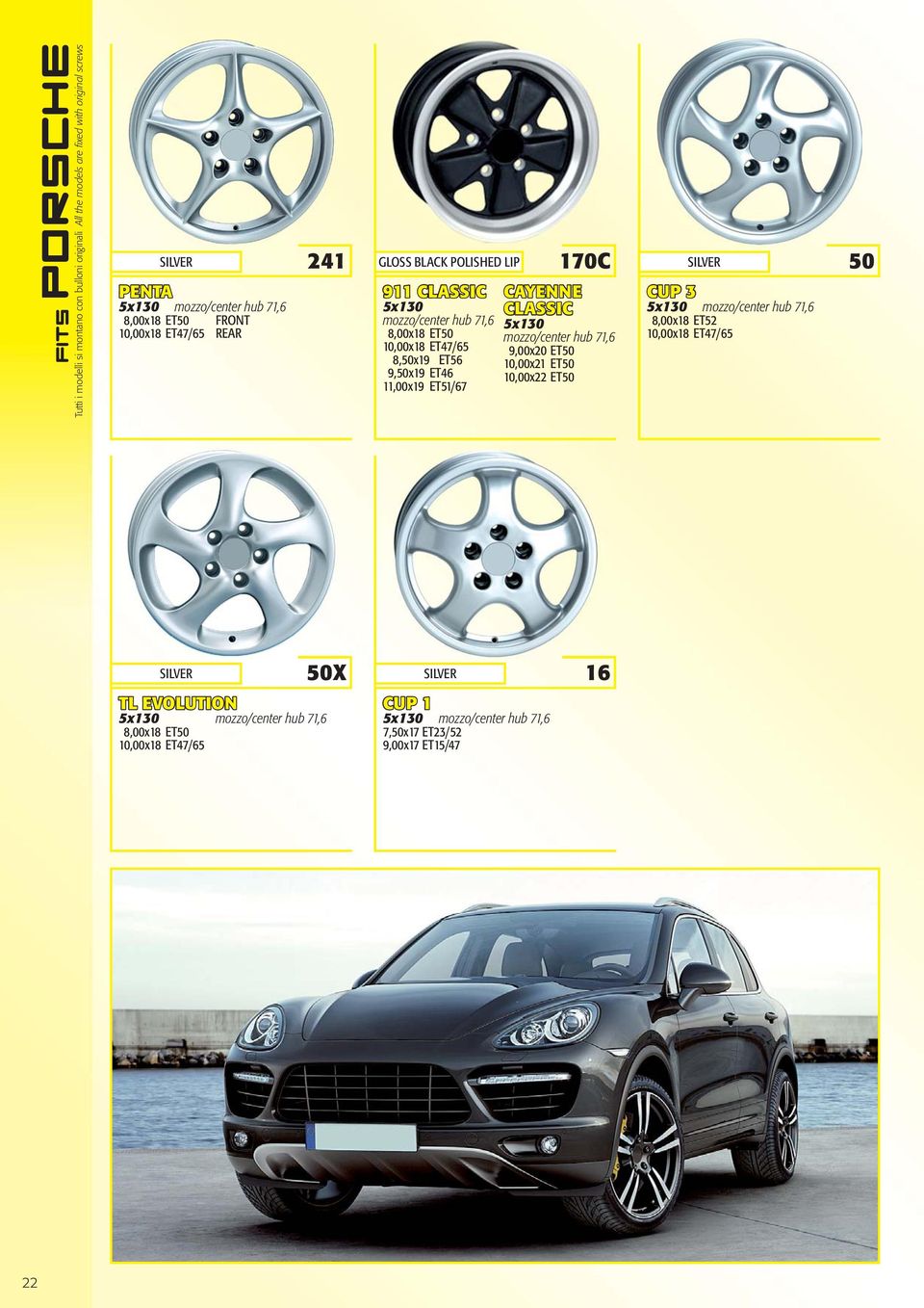 ET51/67 CAYENNE CLASSIC 5x130 mozzo/center hub 71,6 9,00x20 ET50 10,00x21 ET50 10,00x22 ET50 CUP 3