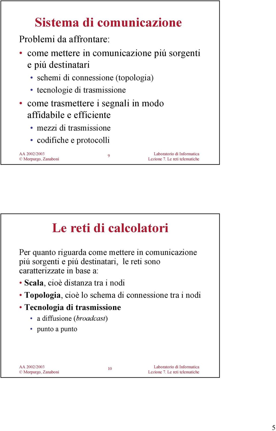 protocolli 9 Le reti di calcolatori Per quanto riguarda come mettere in comunicazione piú sorgenti e piú destinatari, le reti sono