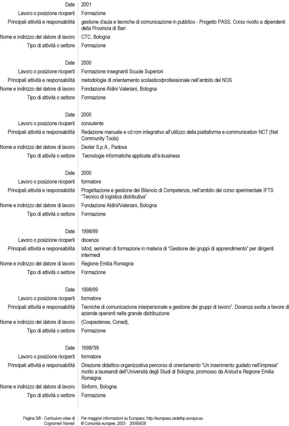 Date 2000 consulente Redazione manuale e cd rom integrativo all utilizzo della piattaforma e-communication NCT (Net Community Tools) Dexter S.p.A.