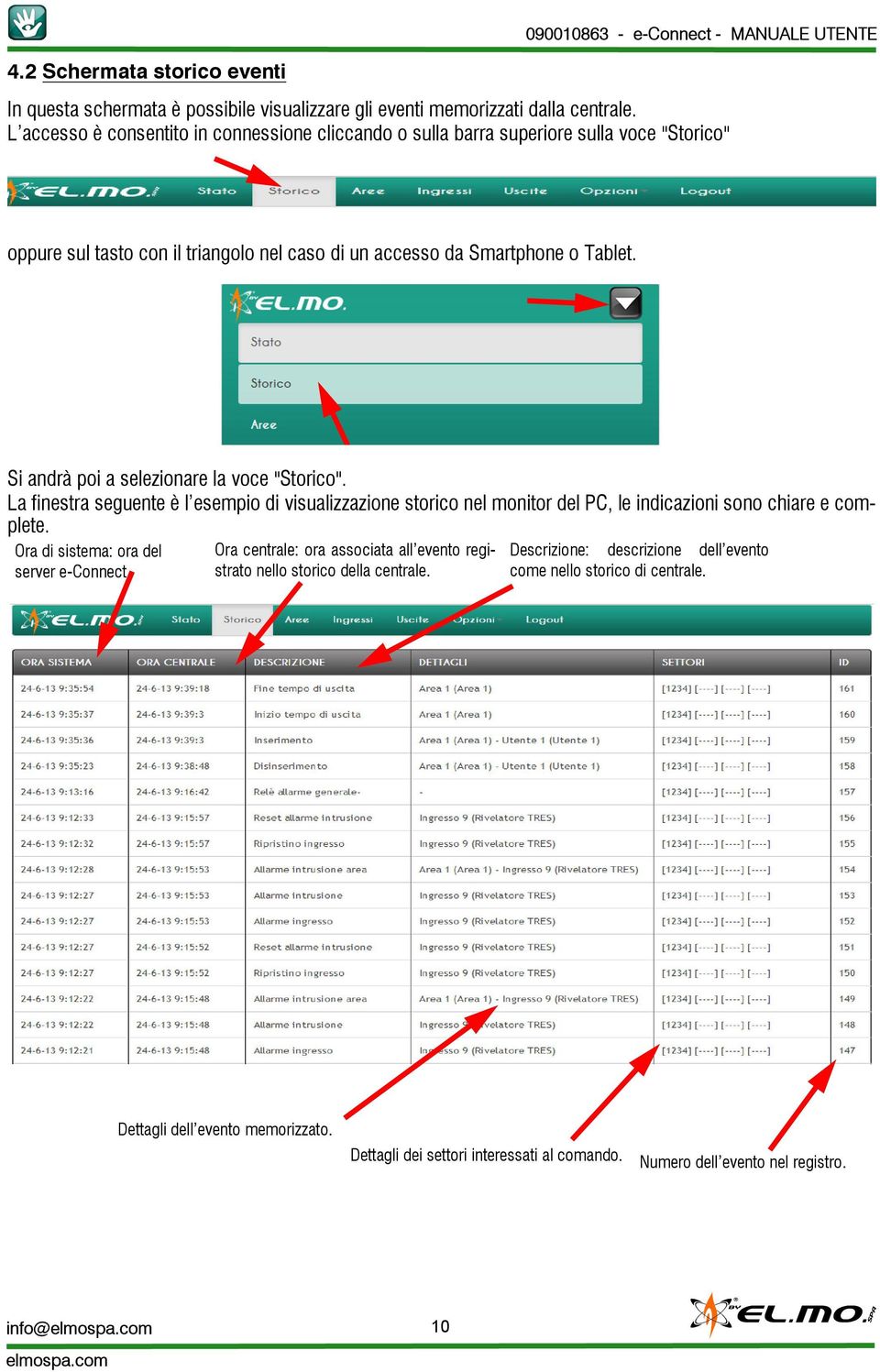 Si andrà poi a selezionare la voce "Storico". La finestra seguente è l esempio di visualizzazione storico nel monitor del PC, le indicazioni sono chiare e complete.