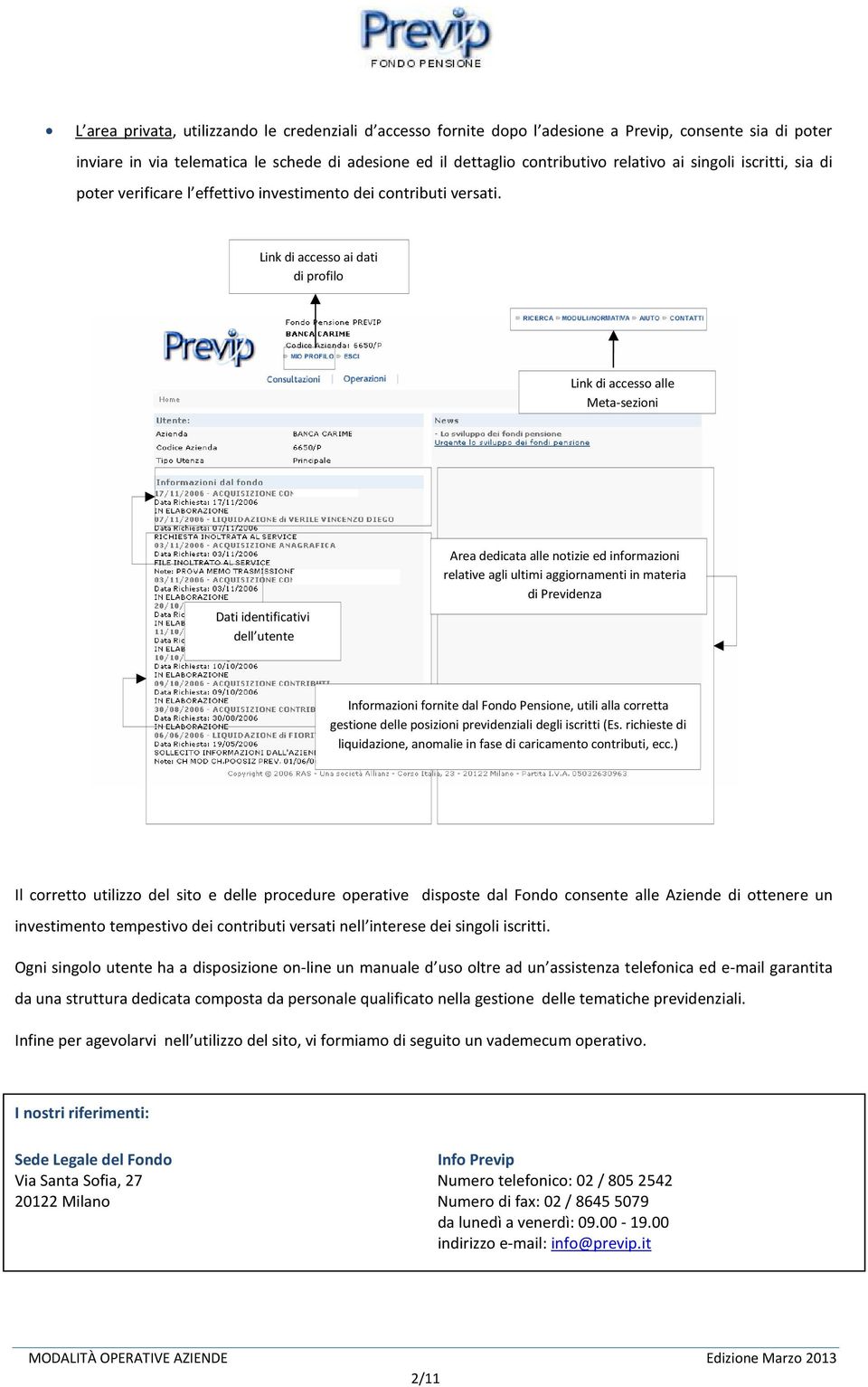 Link di accesso ai dati di profilo Link di accesso alle Meta-sezioni Dati identificativi dell utente Area dedicata alle notizie ed informazioni relative agli ultimi aggiornamenti in materia di