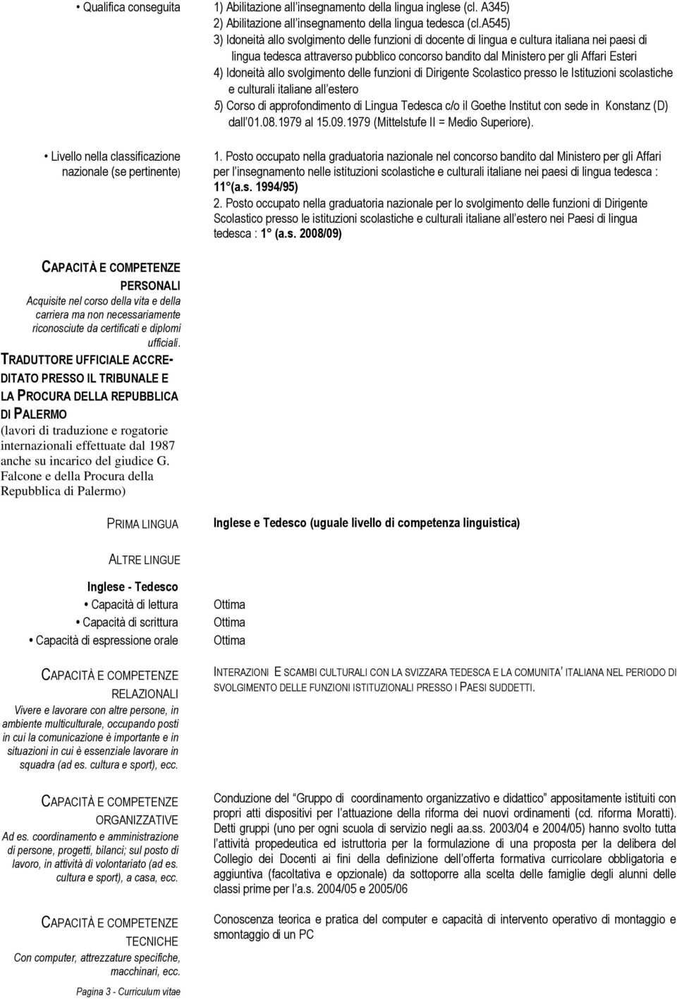 Idoneità allo svolgimento delle funzioni di Dirigente Scolastico presso le Istituzioni scolastiche e culturali italiane all estero 5) Corso di approfondimento di Lingua Tedesca c/o il Goethe Institut