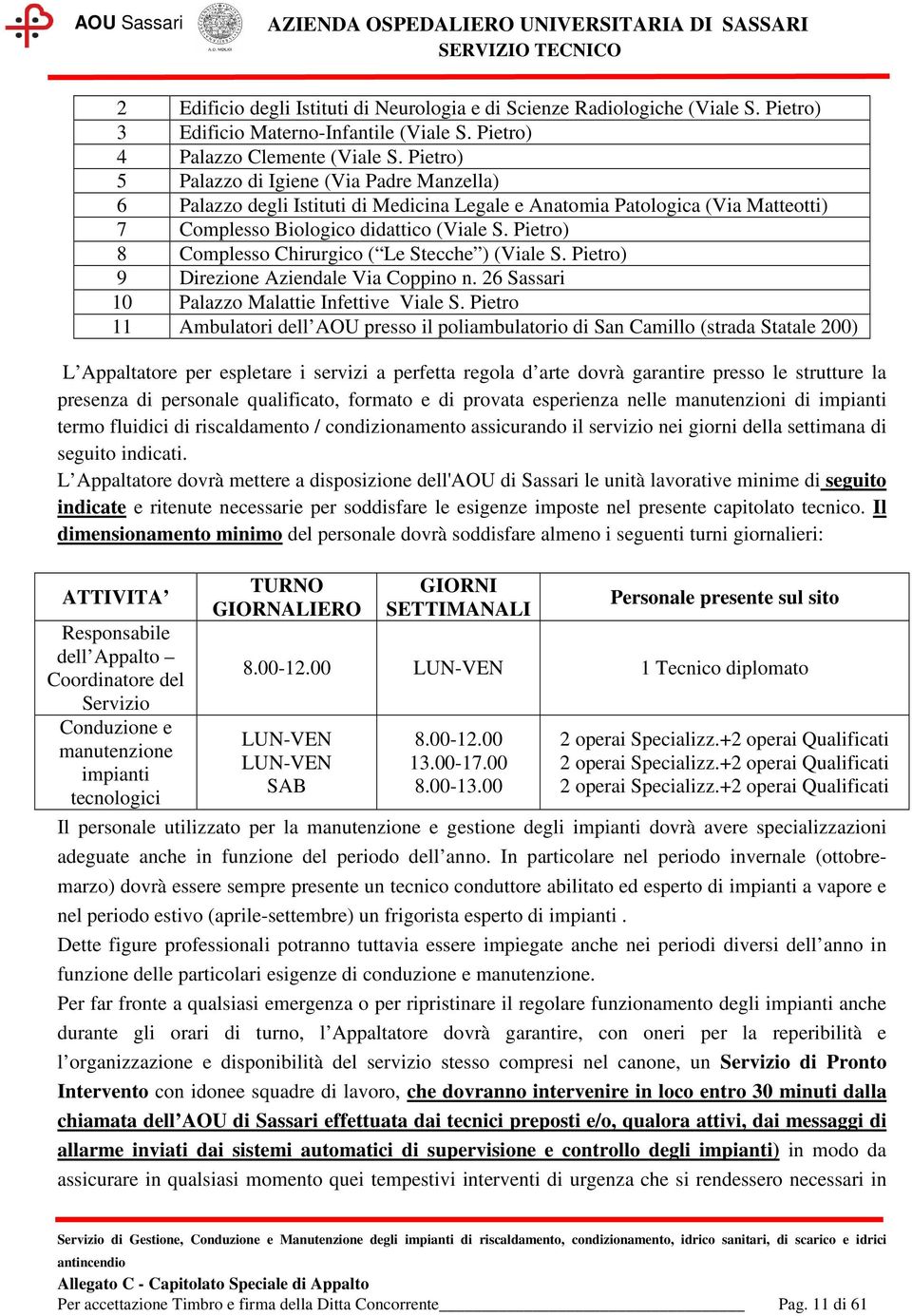 Pietro) 8 Complesso Chirurgico ( Le Stecche ) (Viale S. Pietro) 9 Direzione Aziendale Via Coppino n. 26 Sassari 10 Palazzo Malattie Infettive Viale S.