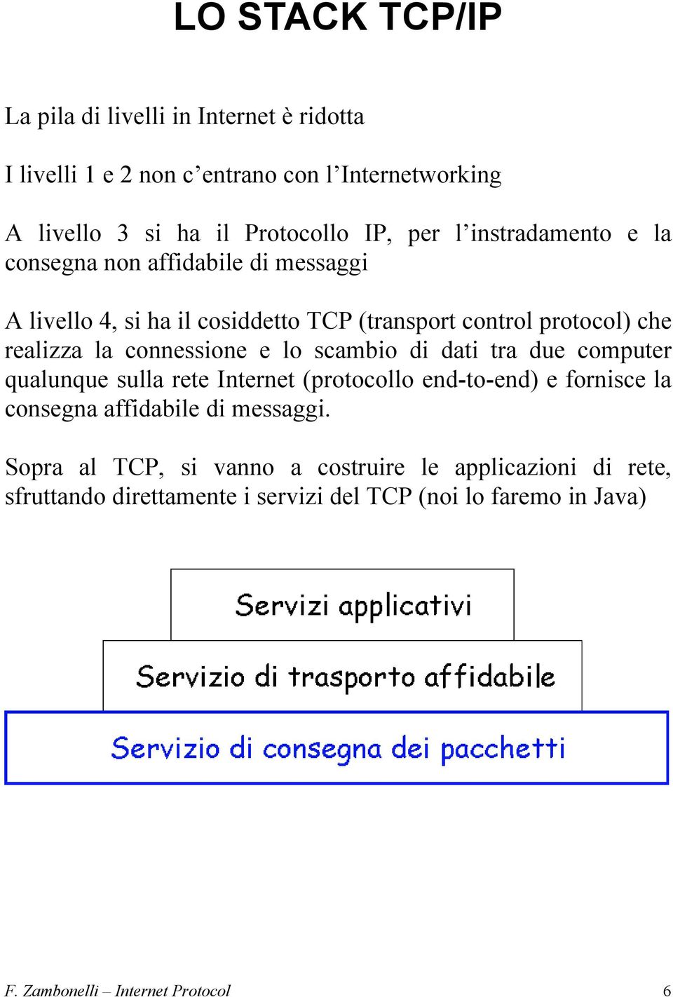connessione e lo scambio di dati tra due computer qualunque sulla rete Internet (protocollo end-to-end) e fornisce la consegna affidabile di messaggi.