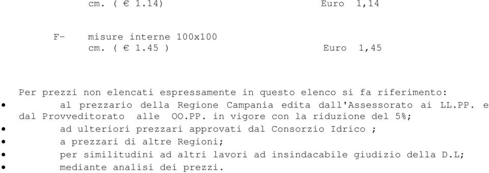 riferimento: al prezzario della Regione Campania edita dall'assessorato ai LL.PP.