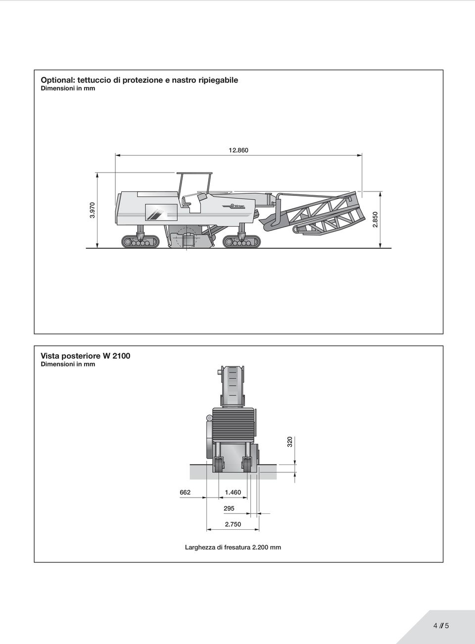 860 Vista posteriore W 2100 Dimensioni in mm 320