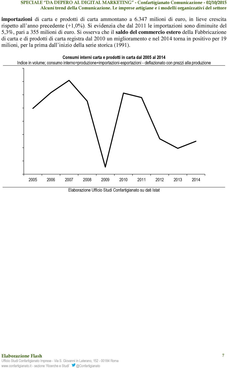 Si osserva che il saldo del commercio estero della Fabbricazione di carta e di prodotti di carta registra dal 2010 un miglioramento e nel 2014 torna in positivo per 19