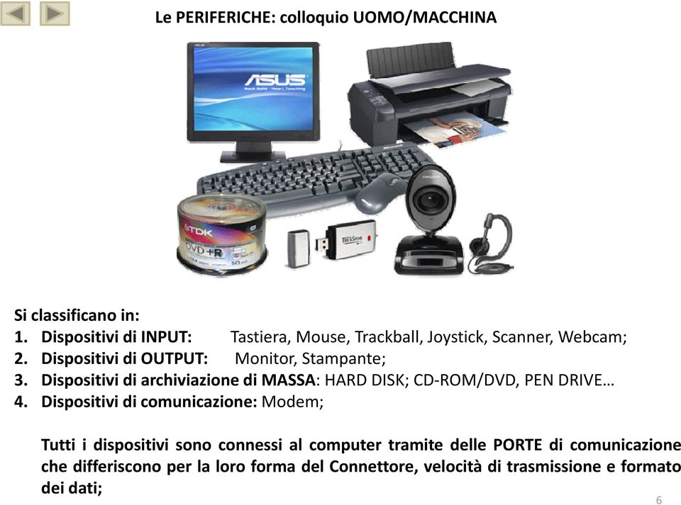 Dispositivi di archiviazione di MASSA:HARD DISK;CD ROM/DVD, PEN DRIVE 4.