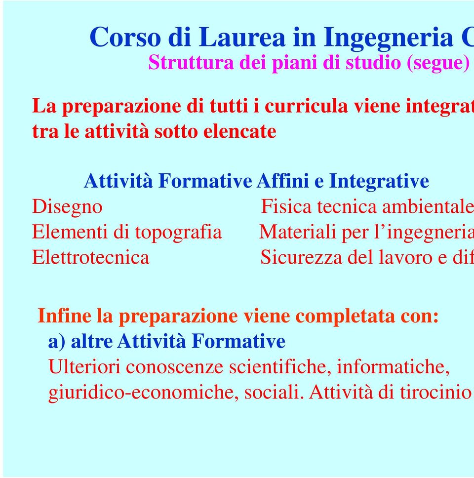 topografia Materiali per l ingegneria Elettrotecnica Sicurezza del lavoro e dif Infine la preparazione viene completata