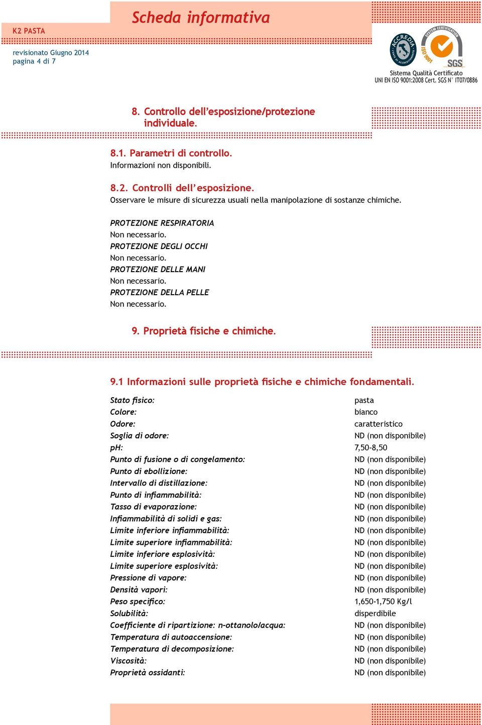 Proprietà fisiche e chimiche. 9.1 Informazioni sulle proprietà fisiche e chimiche fondamentali.