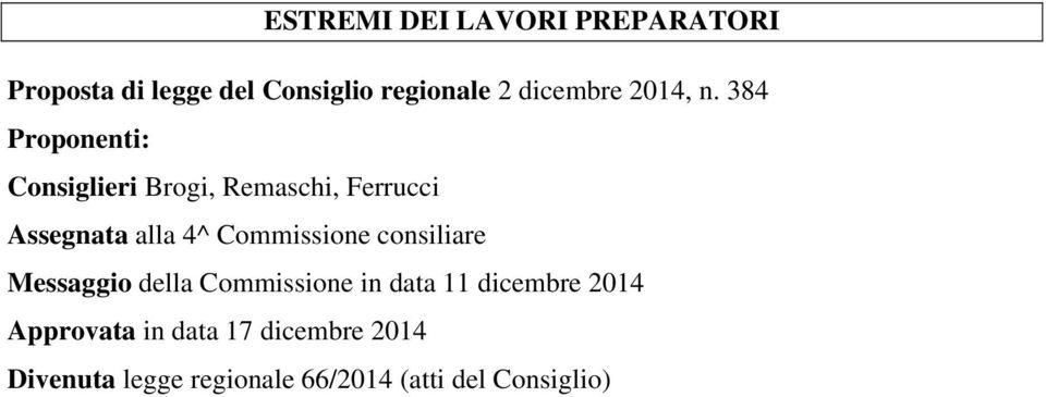 384 Proponenti: Consiglieri Brogi, Remaschi, Ferrucci Assegnata alla 4^