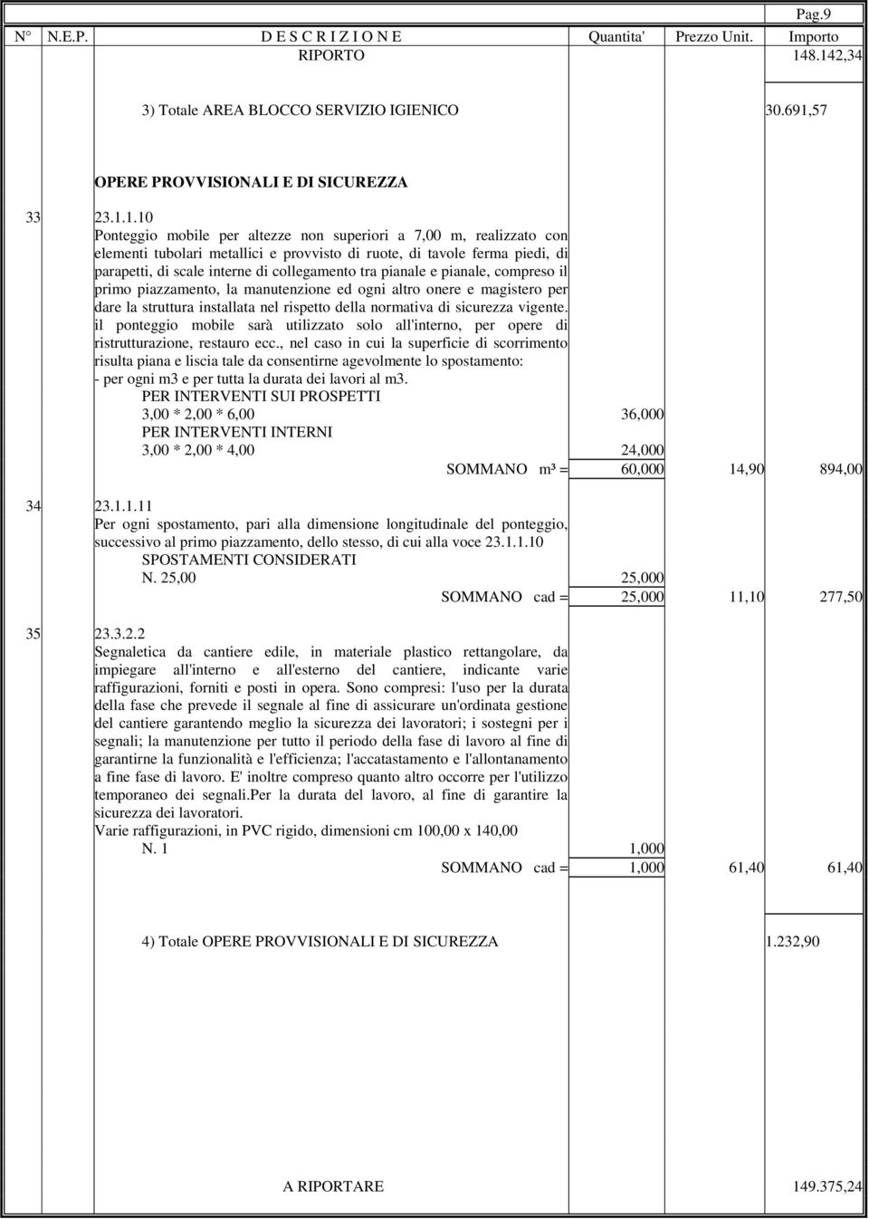 metallici e provvisto di ruote, di tavole ferma piedi, di parapetti, di scale interne di collegamento tra pianale e pianale, compreso il primo piazzamento, la manutenzione ed ogni altro onere e