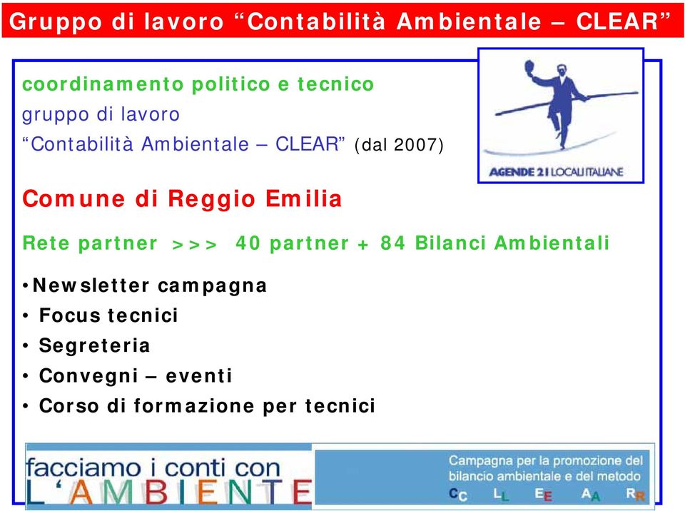 Reggio Emilia Rete partner >>> 40 partner + 84 Bilanci Ambientali Newsletter