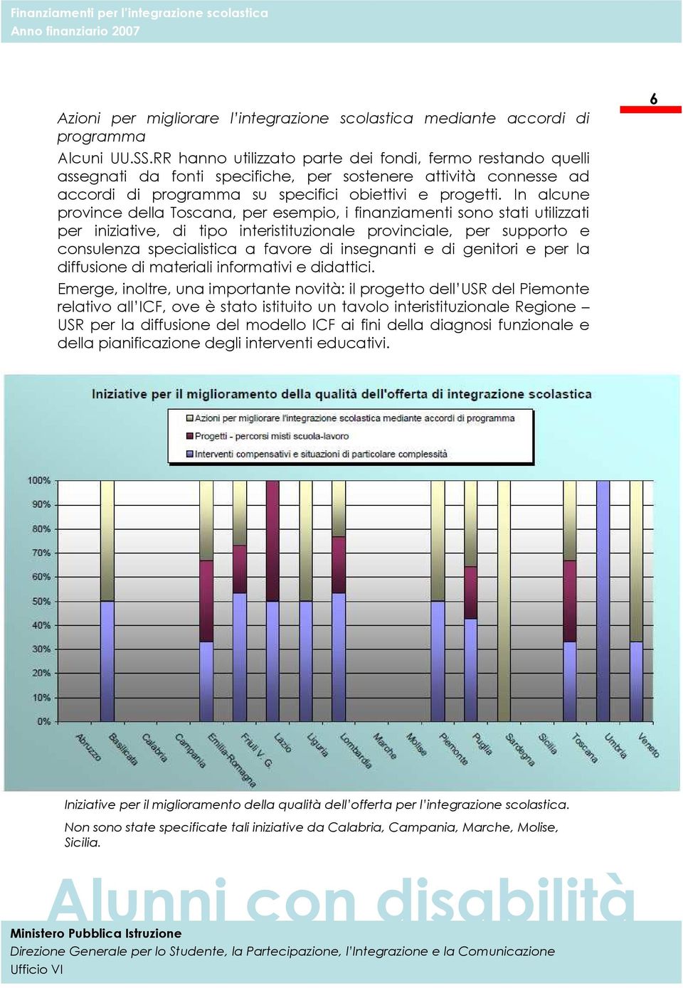 In alcune province della Toscana, per esempio, i finanziamenti sono stati utilizzati per iniziative, di tipo interistituzionale provinciale, per supporto e consulenza specialistica a favore di