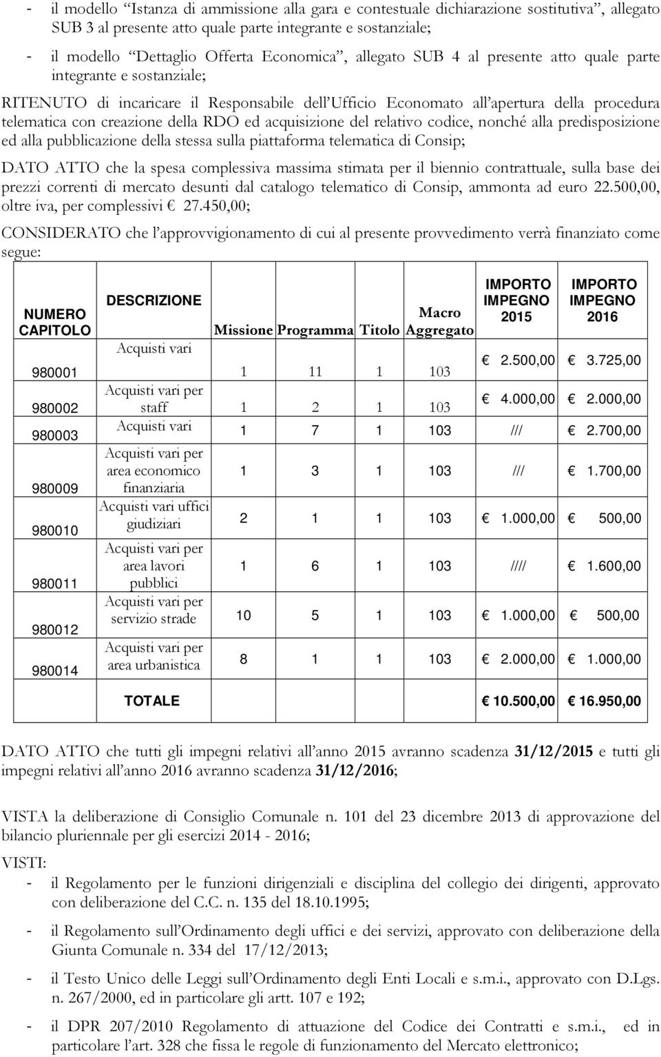 acquisizione del relativo codice, nonché alla predisposizione ed alla pubblicazione della stessa sulla piattaforma telematica di Consip; DATO ATTO che la spesa complessiva massima stimata per il