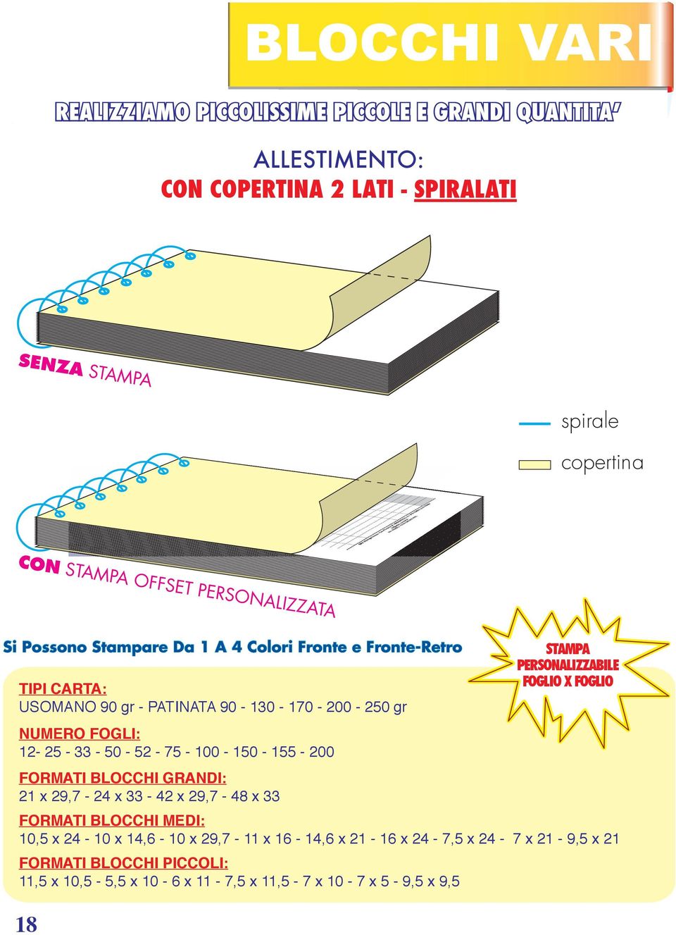 33-50 - 52-75 - 100-150 - 155-200 FORMATI BLOCCHI GRANDI: 21 x 29,7-24 x 33-42 x 29,7-48 x 33 FORMATI BLOCCHI MEDI: 10,5 x 24-10 x 14,6-10 x 29,7-11 x 16-14,6 x