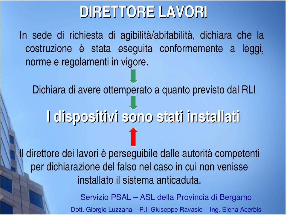 Dichiara di avere ottemperato a quanto previsto dal RLI I dispositivi sono stati installati Il