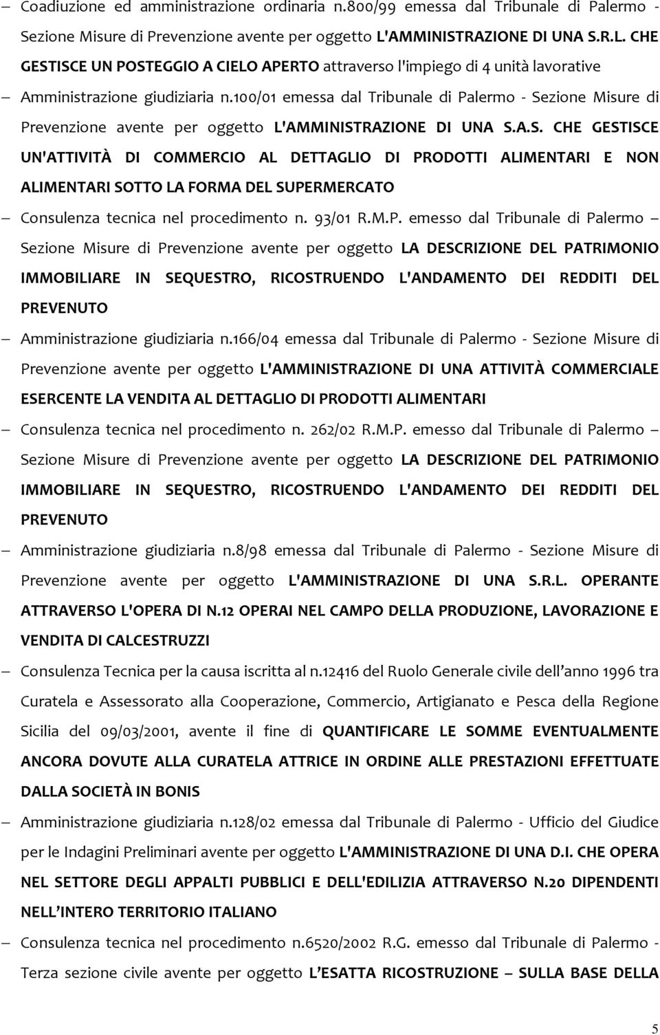 100/01 emessa dal Tribunale di Palermo - Se