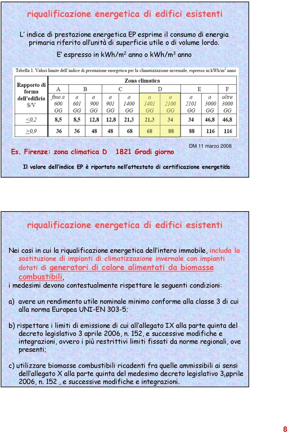 Firenze: zona climatica D 1821 Gradi giorno DM 11 marzo 2008 Il valore dell indice EP è riportato nell attestato di certificazione energetica 15 riqualificazione energetica di edifici esistenti Nei