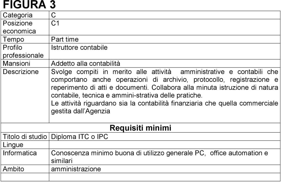 reperimento di atti e documenti. Collabora alla minuta istruzione di natura contabile, tecnica e ammini-strativa delle pratiche.