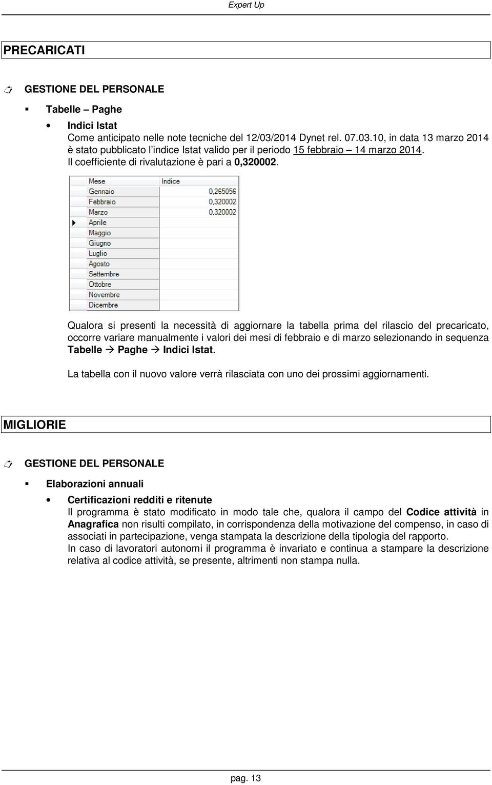 Qualora si presenti la necessità di aggiornare la tabella prima del rilascio del precaricato, occorre variare manualmente i valori dei mesi di febbraio e di marzo selezionando in sequenza Tabelle