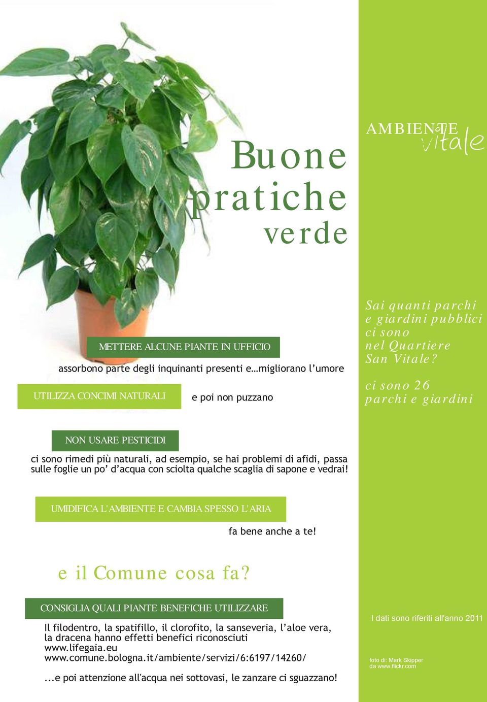 ci sono 26 parchi e giardini NON USARE PESTICIDI ci sono rimedi più naturali, ad esempio, se hai problemi di afidi, passa sulle foglie un po d acqua con sciolta qualche scaglia di sapone e vedrai!