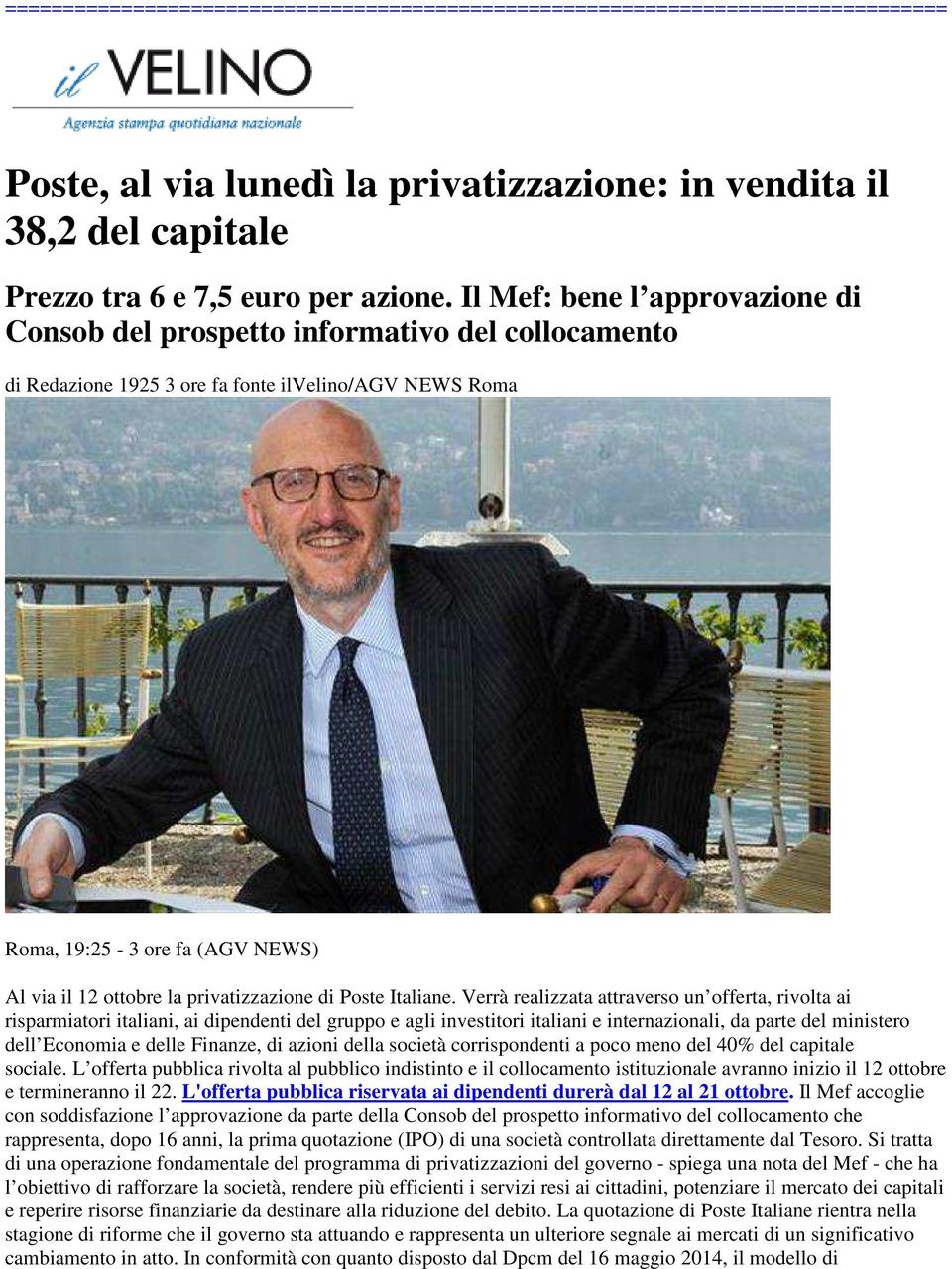 privatizzazione di Poste Italiane.