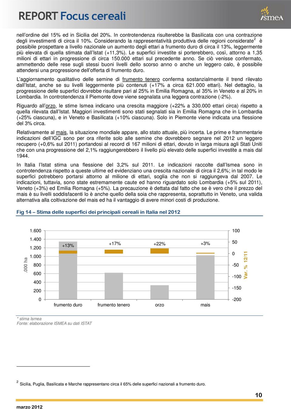 di quella stimata dall Istat (+11,3%). Le superfici investite si porterebbero, così, attorno a 1,35 milioni di ettari in progressione di circa. ettari sul precedente anno.