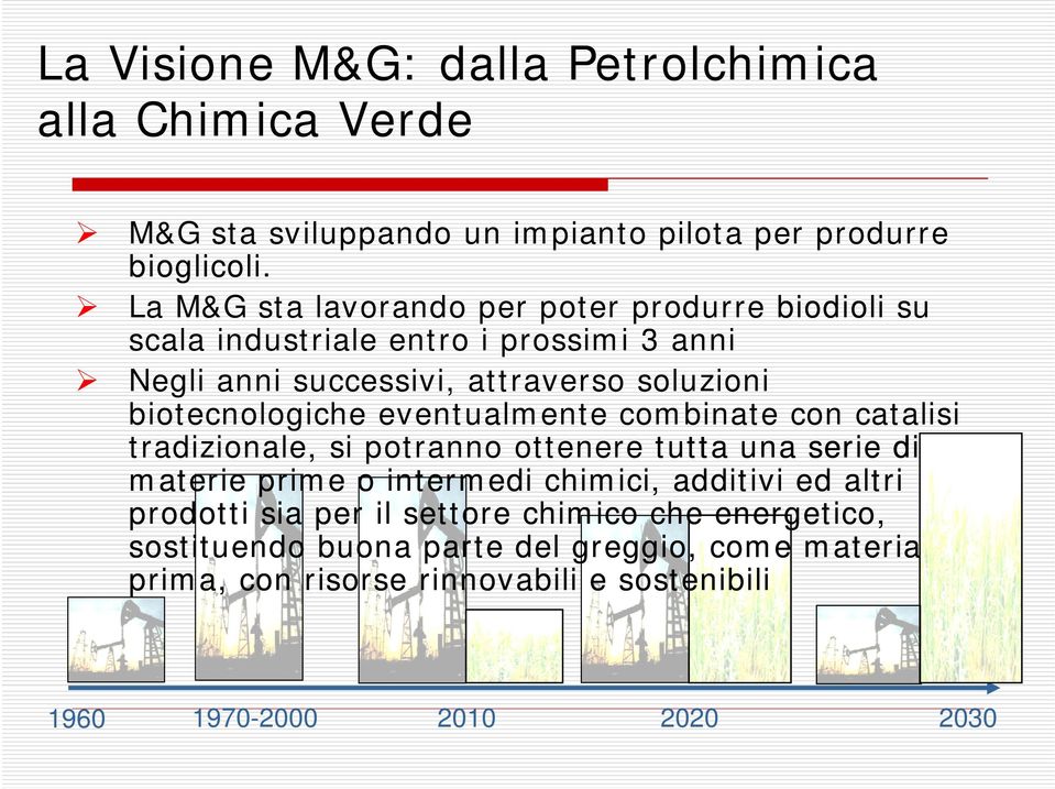 biotecnologiche eventualmente combinate con catalisi tradizionale, si potranno ottenere tutta una serie di materie prime o intermedi chimici,