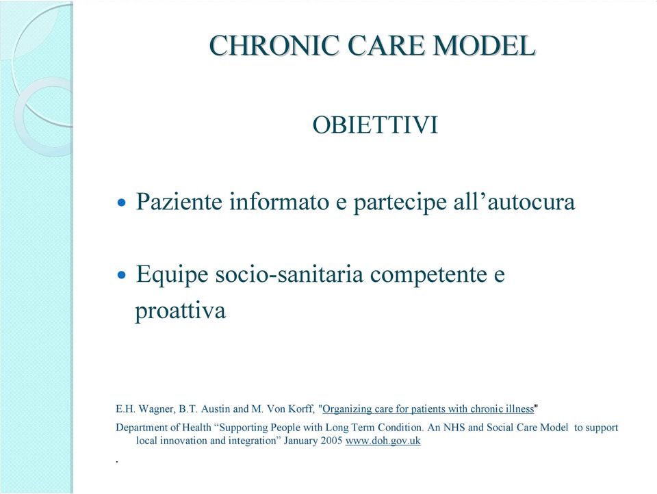 Von Korff, "Organizing care for patients with chronic illness" Department of Health Supporting