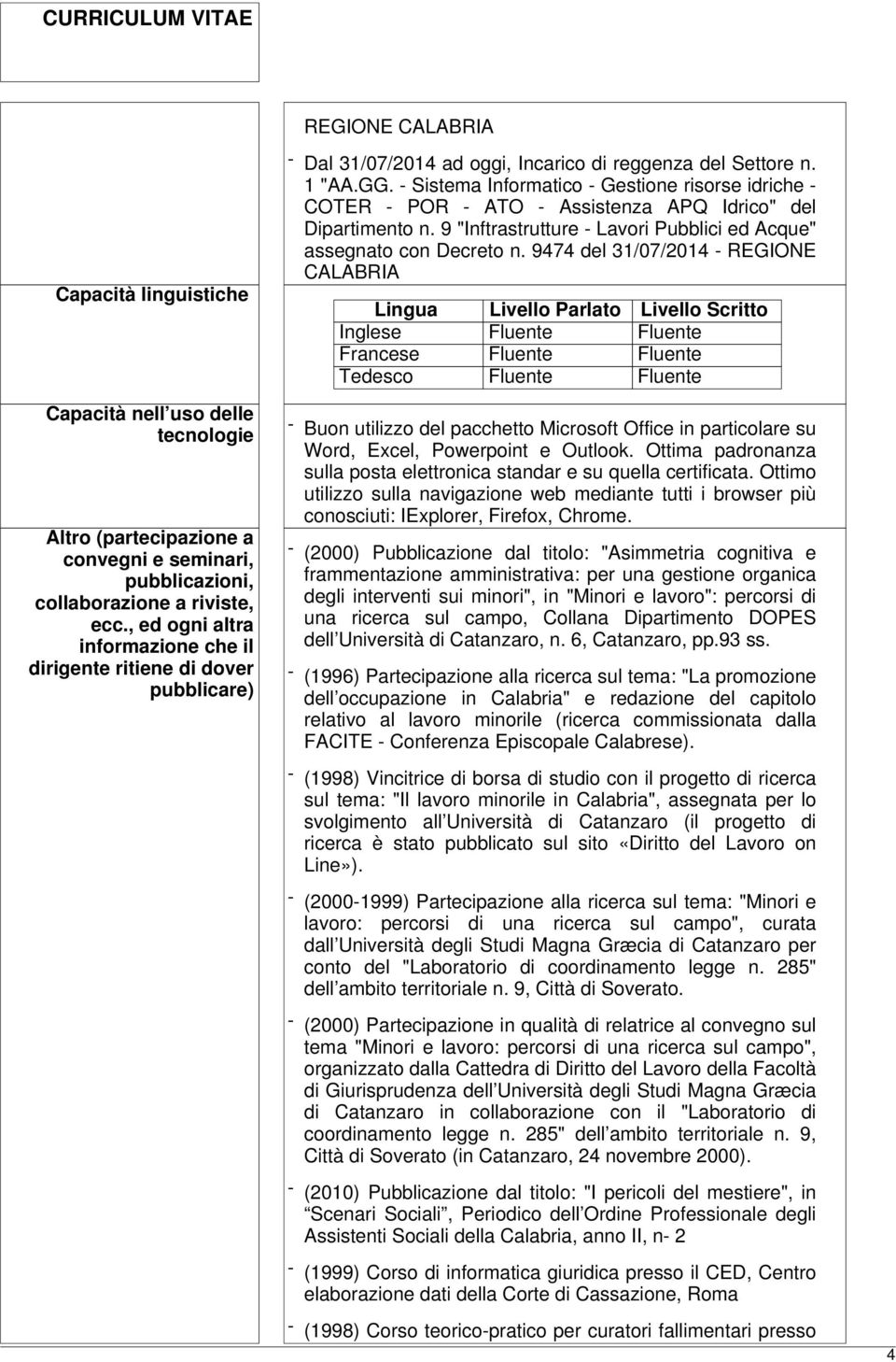 - Sistema Informatico - Gestione risorse idriche - COTER - POR - ATO - Assistenza APQ Idrico" del Dipartimento n. 9 "Inftrastrutture - Lavori Pubblici ed Acque" assegnato con Decreto n.