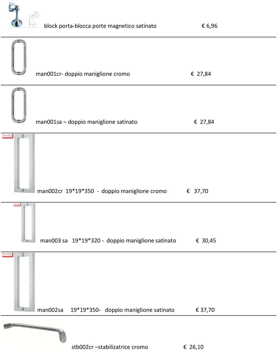 maniglione cromo 37,70 man003 sa 19*19*320 - doppio maniglione satinato 30,45