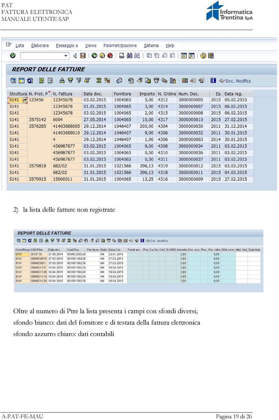 bianco: dati del fornitore e di testata della fattura