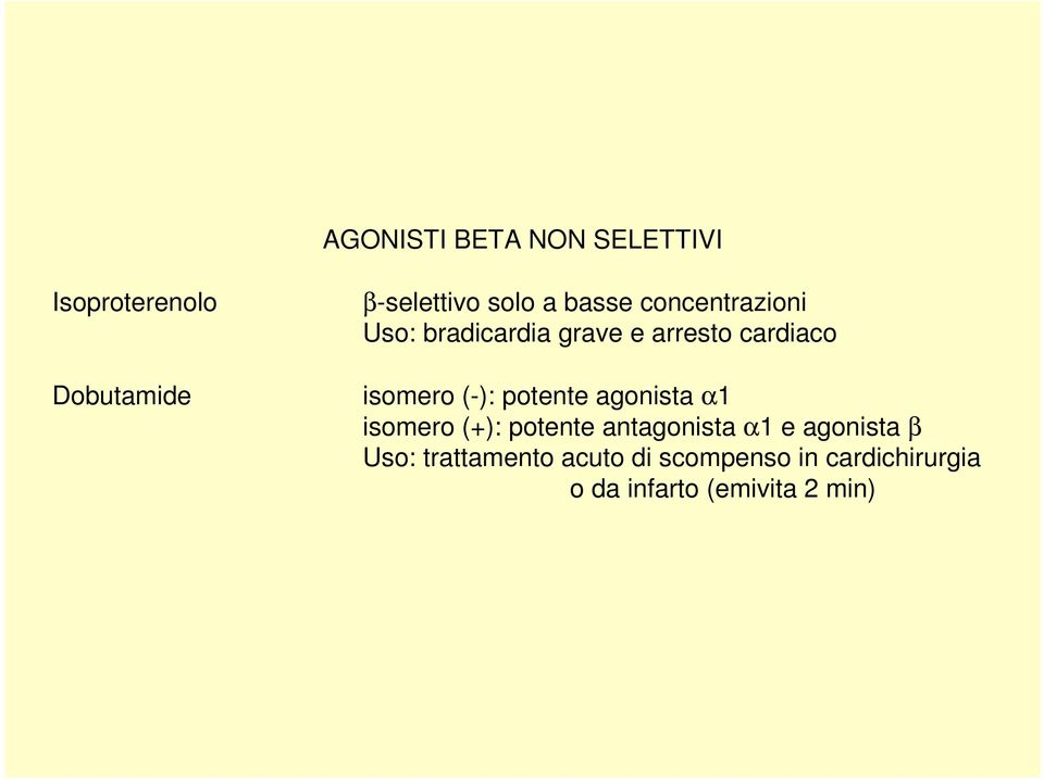 (-): potente agonista α1 isomero (+): potente antagonista α1 e agonista β