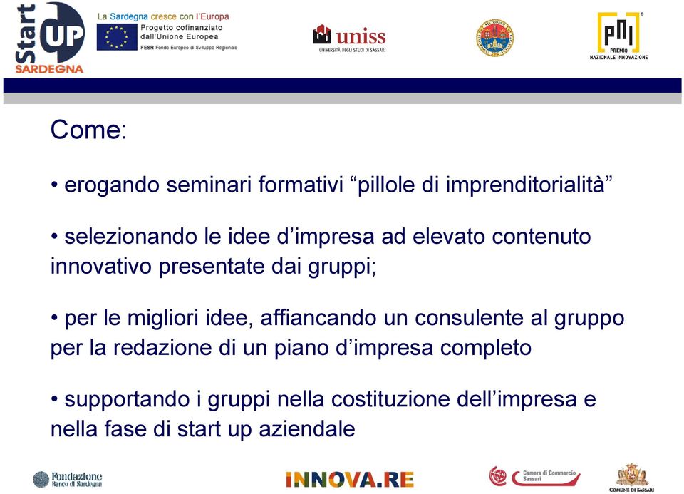 affiancando un consulente al gruppo per la redazione di un piano d impresa completo