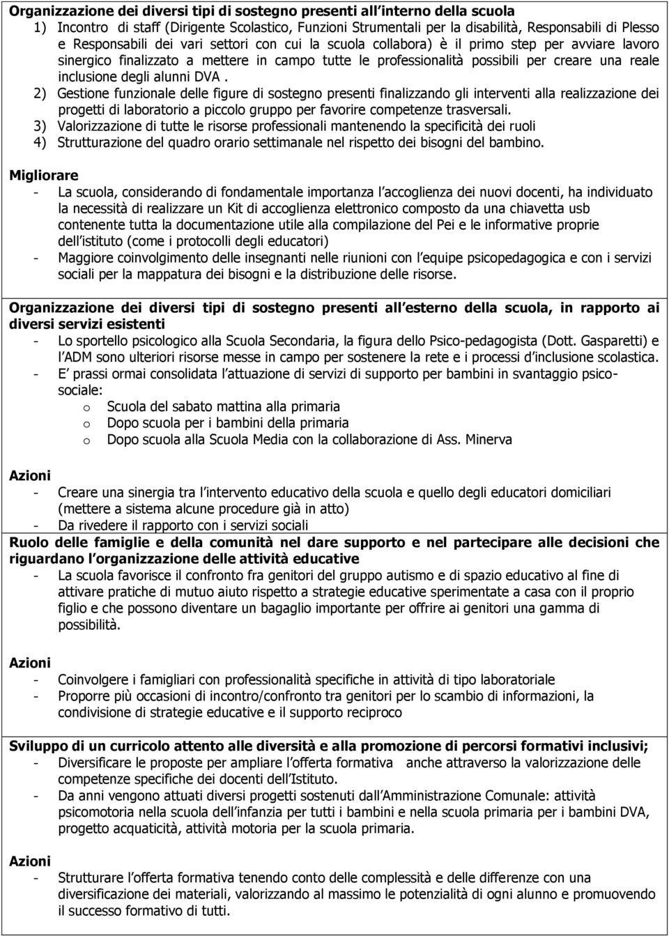 alunni DVA. 2) Gestione funzionale delle figure di sostegno presenti finalizzando gli interventi alla realizzazione dei progetti di laboratorio a per favorire competenze trasversali.