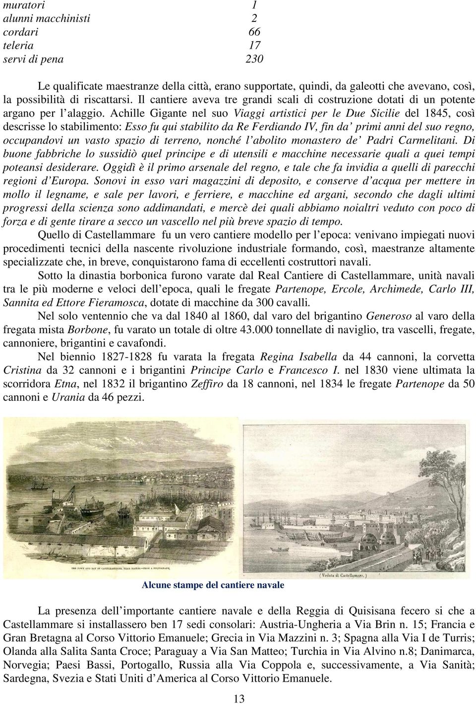 Achille Gigante nel suo Viaggi artistici per le Due Sicilie del 1845, così descrisse lo stabilimento: Esso fu qui stabilito da Re Ferdiando IV, fin da primi anni del suo regno, occupandovi un vasto