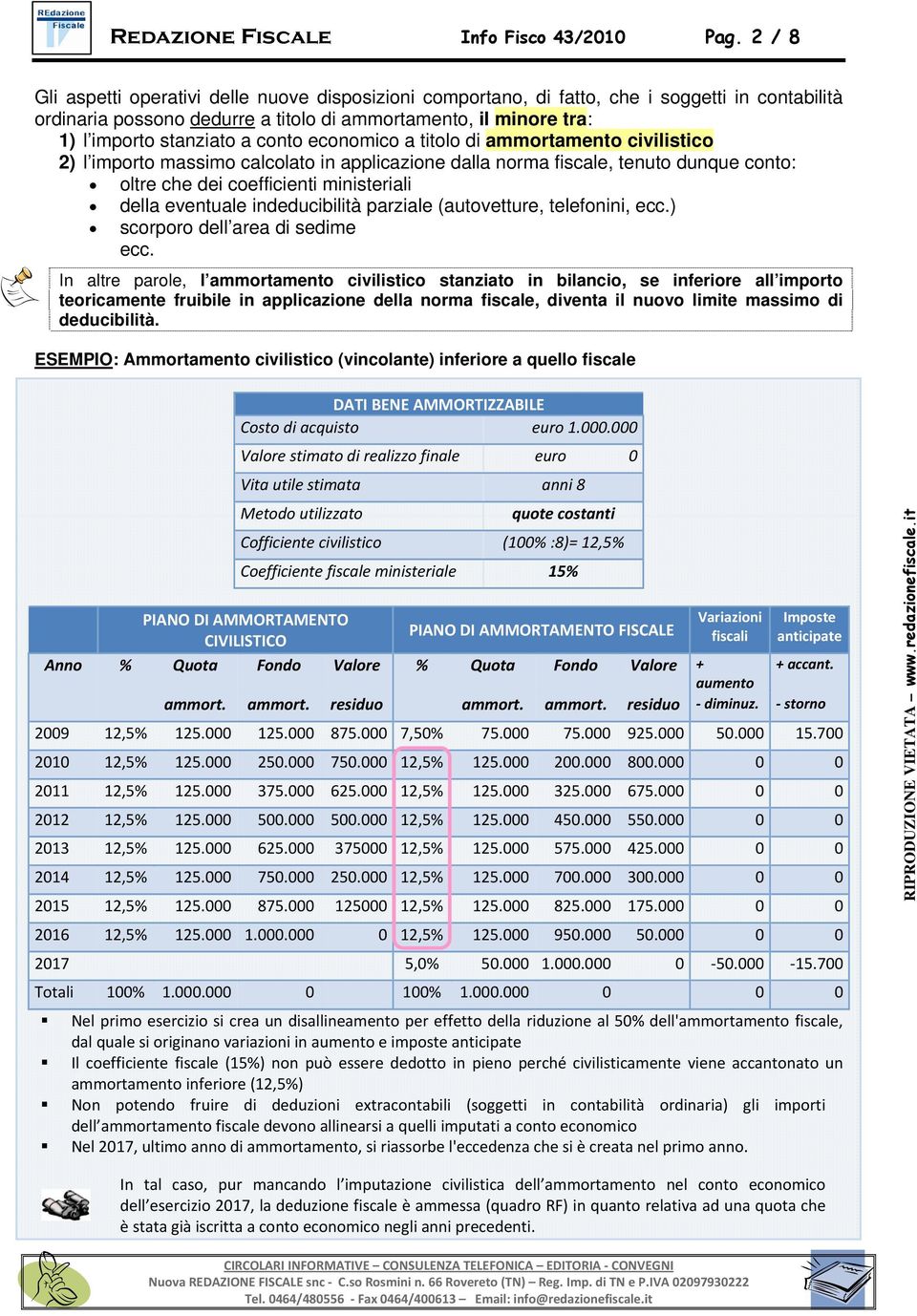 conto economico a titolo di ammortamento civilistico 2) l importo massimo calcolato in applicazione dalla norma fiscale, tenuto dunque conto: oltre che dei coefficienti ministeriali della eventuale